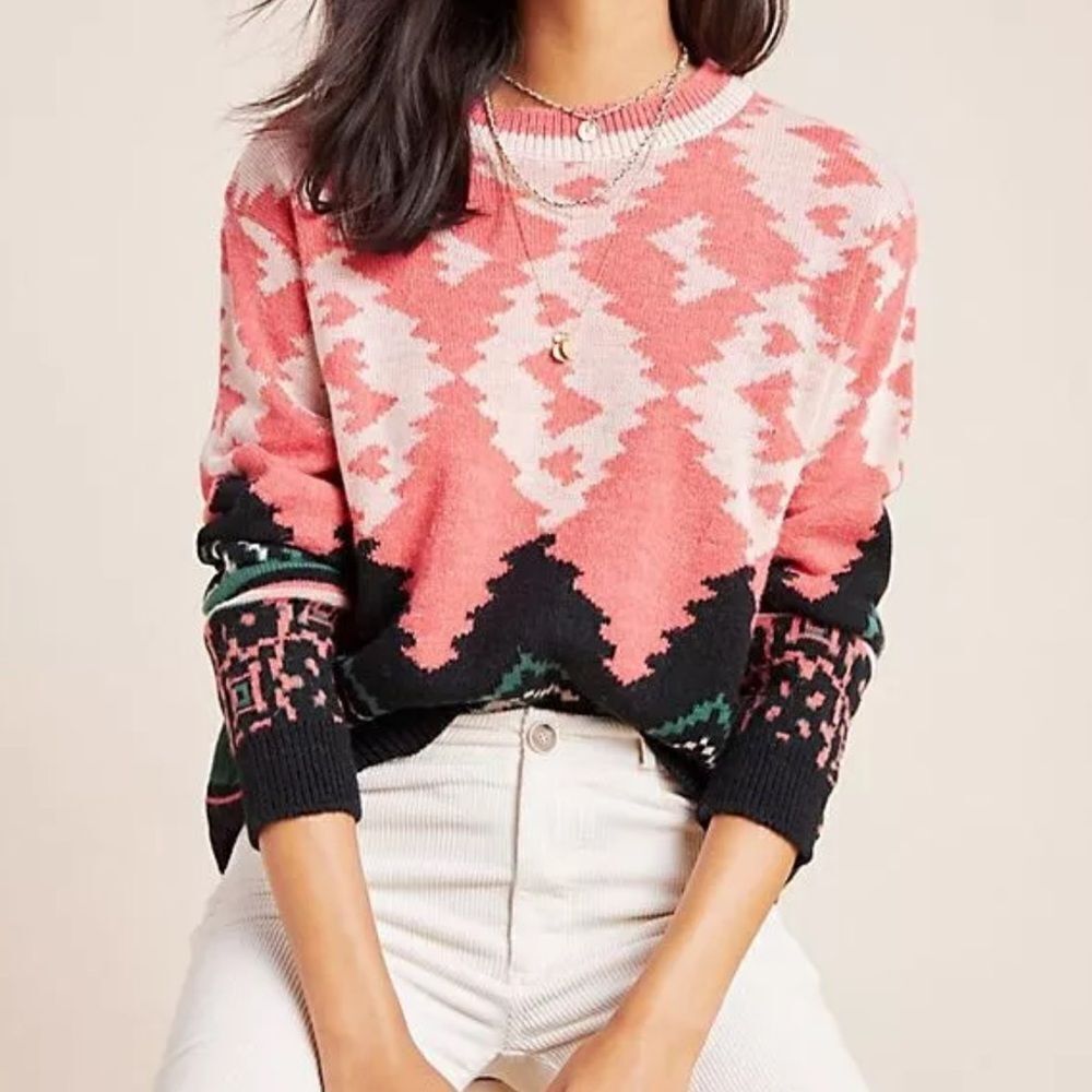Anthropologie Aldomartins Nieves Sweater Pink Nordic Wool Alpaca XS